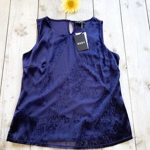 DKNY Sleeveless Navy Keyhole Top NWT